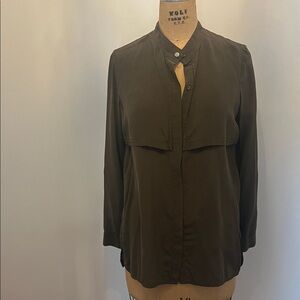 Vince Silk Blouse Button Down Shirt Army Green S